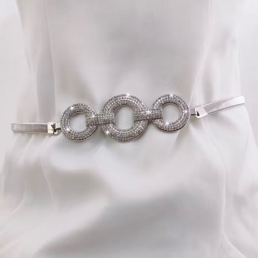 Elegant SILVER 3 Circle Belt with Crystal Accents